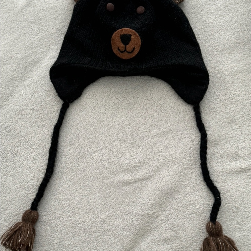 Bear Earflap Hat - Black and Brown